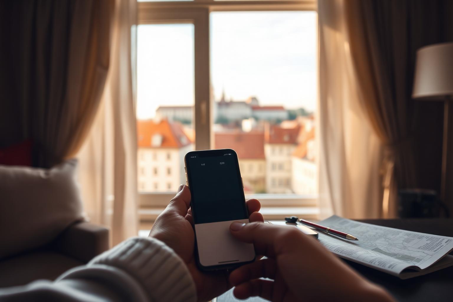 Check-in scéna v bratislavskom apartmáne s výhľadom na Staré Mesto – mestská daň za ubytovanie.